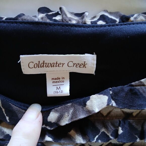 Coldwater Creek Size Med Ruffle Long Sleeve Blouse Black & brown. - Picture 5 of 5